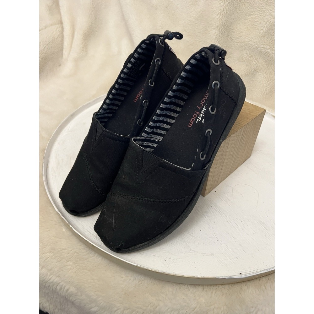 Bobs By Skechers Black Memory Foam Slip On Shoes, #31977 Sz 7 Elastic Tie Strip